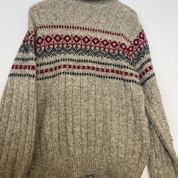 VNTG LL Bean Fair Isle Wool Zip Cardigan Sz L Made in USA Winter Outdoors Camp - Picture 11 of 12